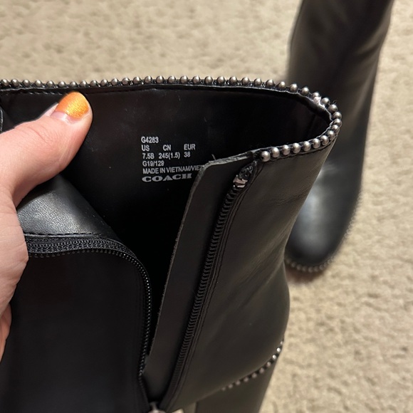 Coach Black Heeled Boots with Stud Accents - Picture 5 of 5